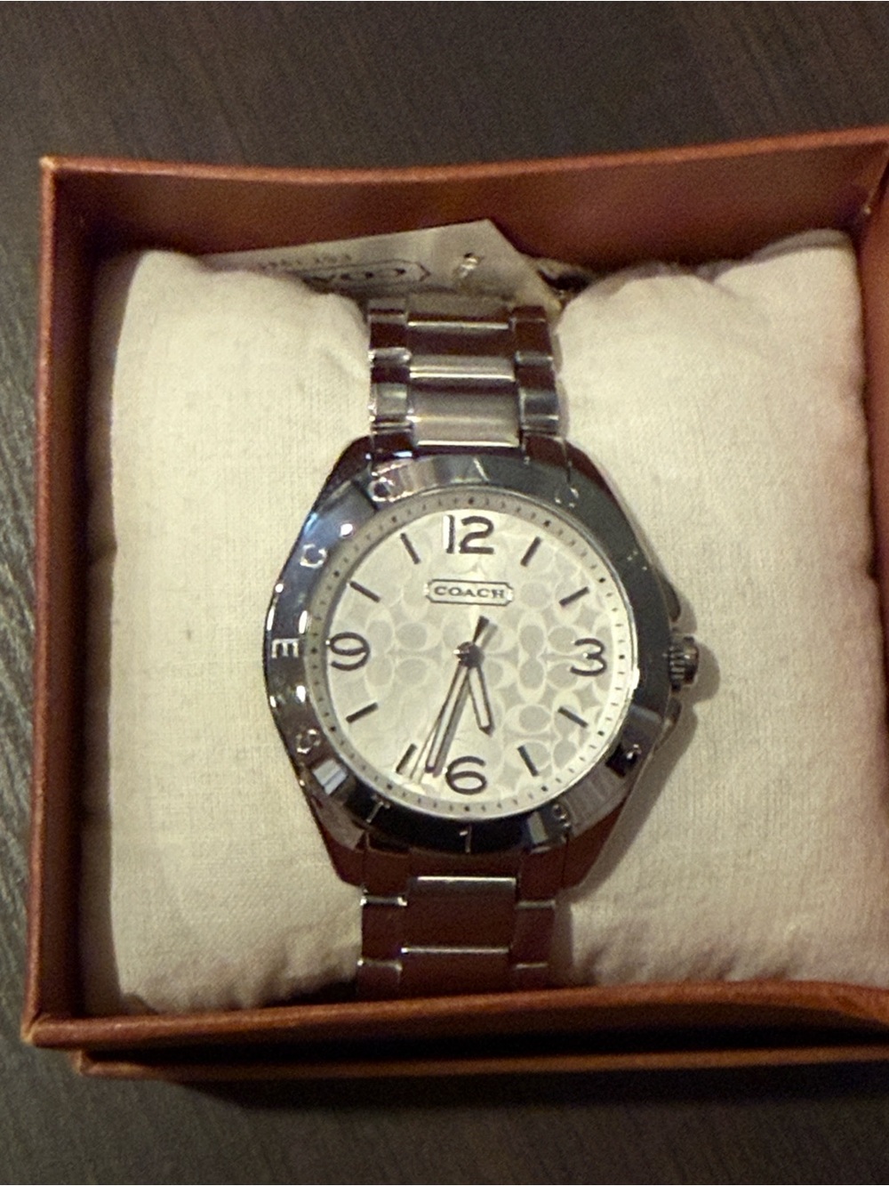 Coach Silver-Tone Signature Pattern Bracelet Watch